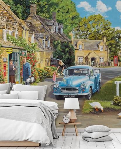 village by a brook wallpaper