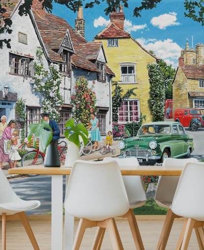 postier livrant dans le vieux village papier peint postier livrant dans le vieux village papier peint