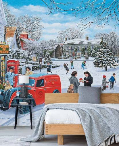 village snow scene at christmas wallpaper