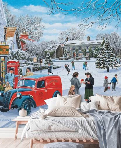 village snow scene at christmas wallpaper