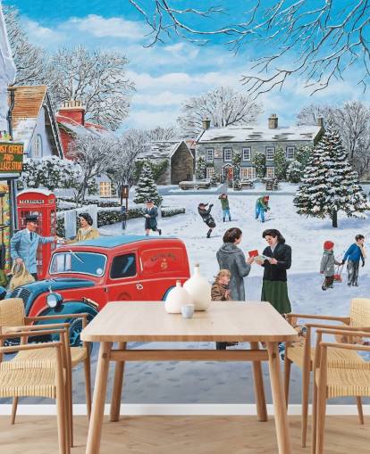 cena de neve da vila no natal papel de parede cena de neve da vila no natal papel de parede