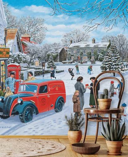village snow scene at christmas wallpaper