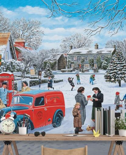 scène de neige village au fond d'écran de Noël