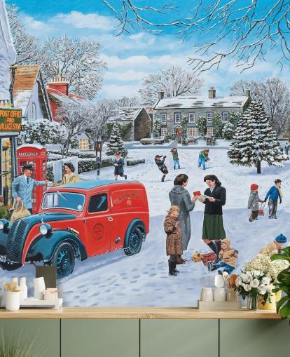 village snow scene at christmas wallpaper