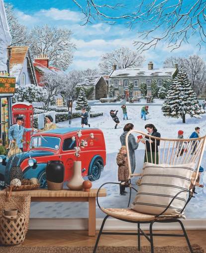 scène de neige village au fond d'écran de Noël