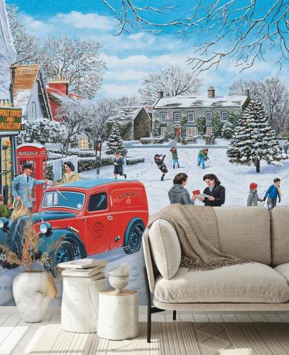 landsby snø scene på julen tapet landsby snø scene på julen tapet