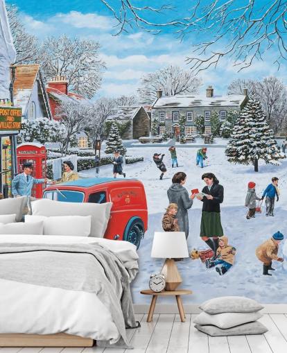 Dorf Schneeszene zu Weihnachten Wallpaper