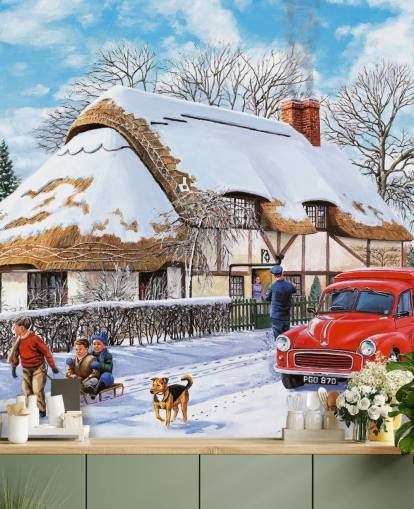 Delivering A Christmas Parcel Wall Mural Delivering A Christmas Parcel Wall Mural