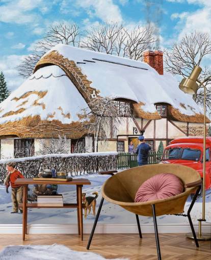 Delivering A Christmas Parcel Wall Mural Delivering A Christmas Parcel Wall Mural