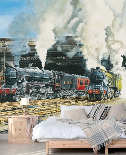 fondo de pantalla de viejos trenes de vapor en la estación de tren