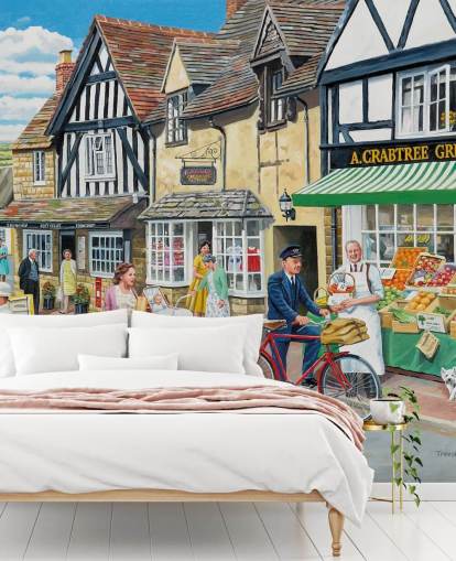 old village postman delivering to the greengrocers wallpaper