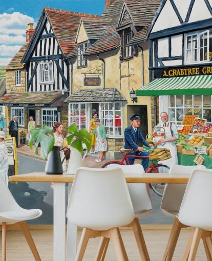 old village postman delivering to the greengrocers wallpaper