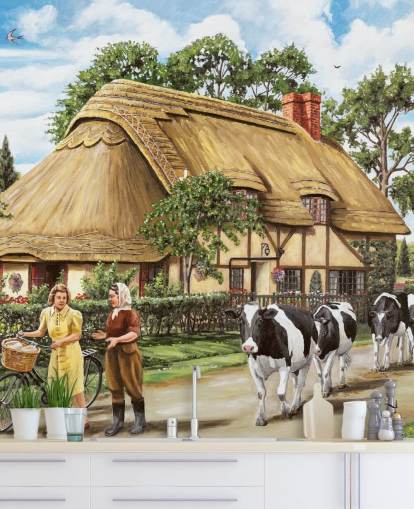 thatched cottage wallpaper