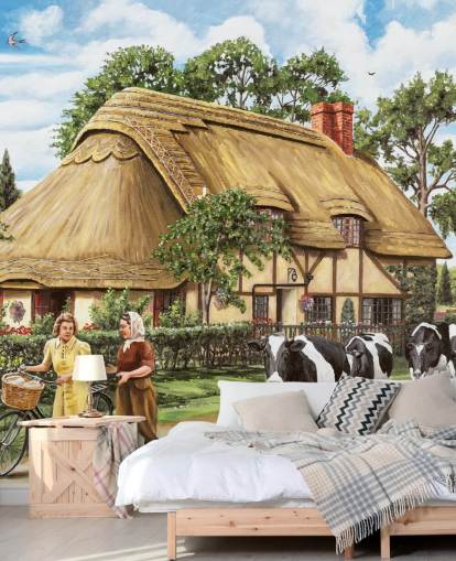 rieten cottage behang