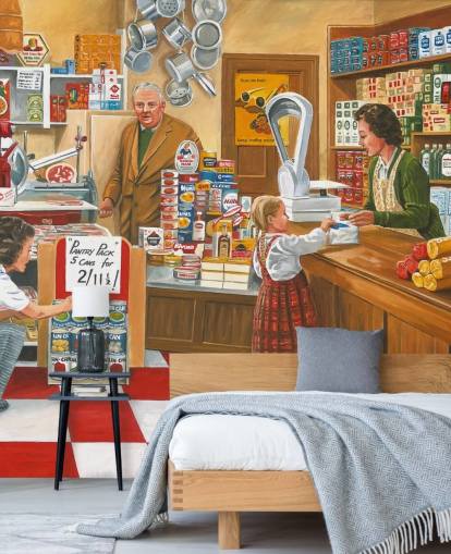 papel pintado para interiores de tiendas a la antigua