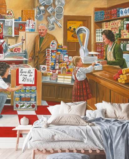 papel de parede interior de loja à moda antiga