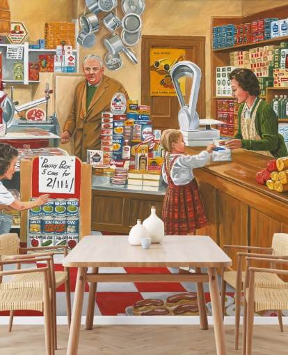 old fashioned shop interior wallpaper