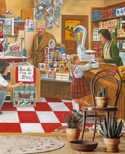 old fashioned shop interior wallpaper