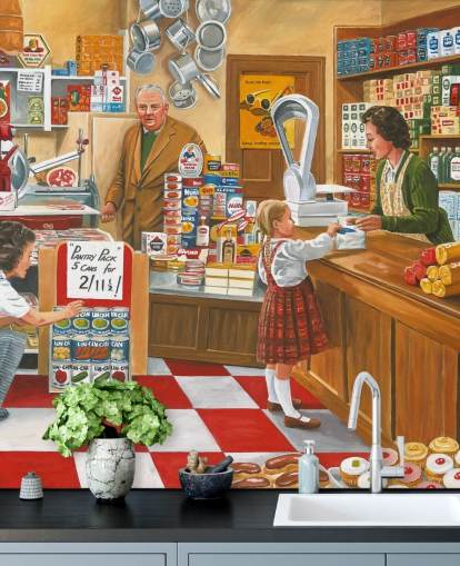 old fashioned shop interior wallpaper