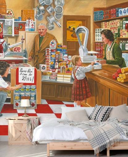 old fashioned shop interior wallpaper