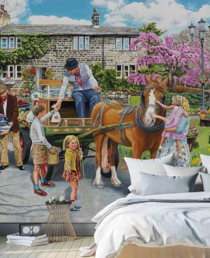 cavallo da soma accarezzato in una carta da parati villaggio