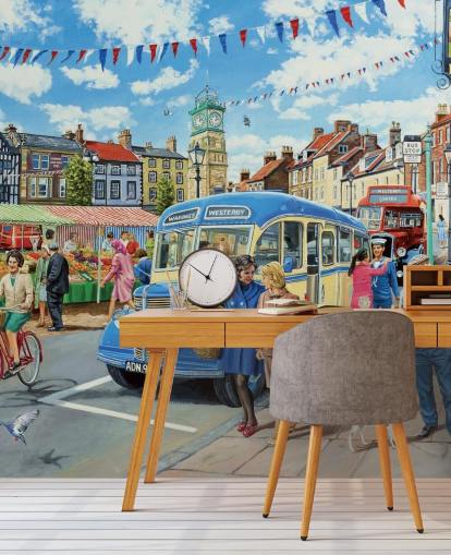 gammel buss kjører gjennom sjarmerende gammel landsby tapet gammel buss kjører gjennom sjarmerende gammel landsby tapet