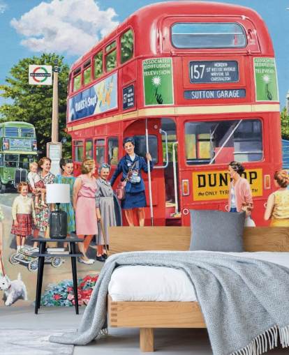 papel de parede de ônibus vermelho de dois andares à moda antiga