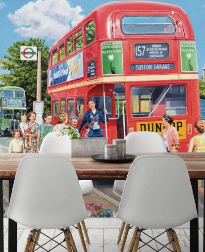 ouderwets rood dubbeldekkerbusbehang