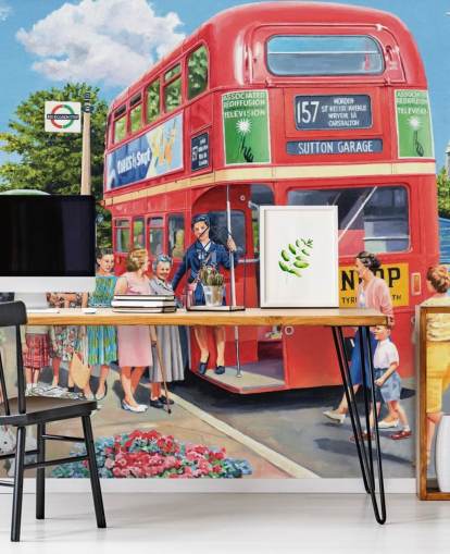 old fashioned red double decker bus wallpaper