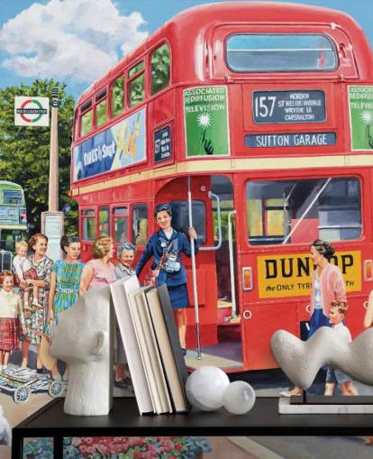 altmodische rote Doppeldeckerbus-Tapete