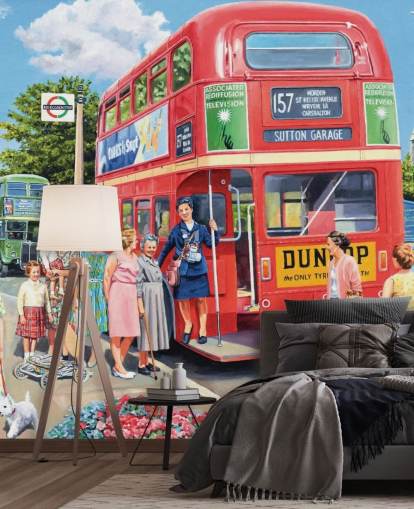 old fashioned red double decker bus wallpaper