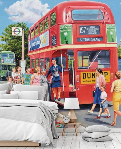 old fashioned red double decker bus wallpaper