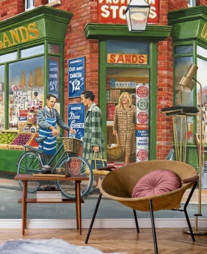 utanför en gammaldags hörnbutik tapet