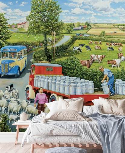 farming wallpaper mural called The Journey by Trevor Mitchell for care homes, home offices and businesses