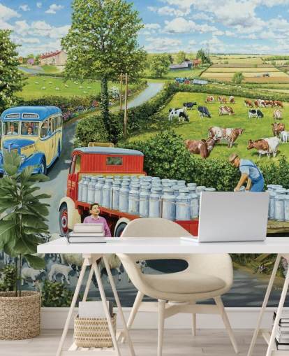 farming wallpaper mural called The Journey by Trevor Mitchell for care homes, home offices and businesses