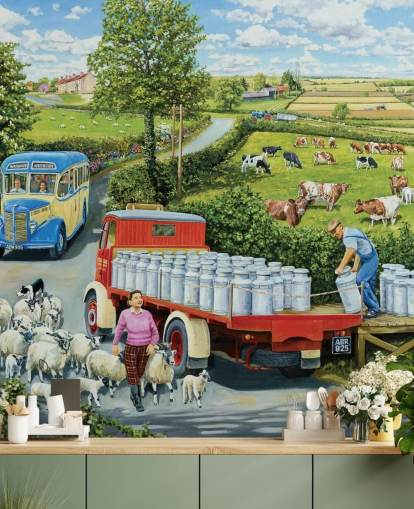 farming wallpaper mural called The Journey by Trevor Mitchell for care homes, home offices and businesses