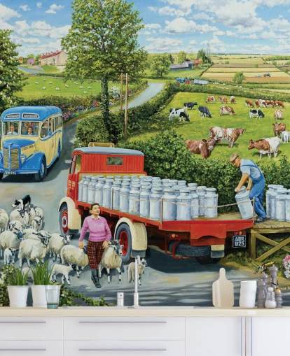 farming wallpaper mural called The Journey by Trevor Mitchell for care homes, home offices and businesses