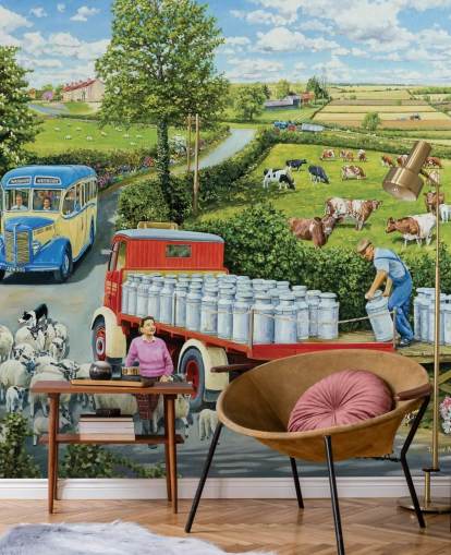 farming wallpaper mural called The Journey by Trevor Mitchell for care homes, home offices and businesses