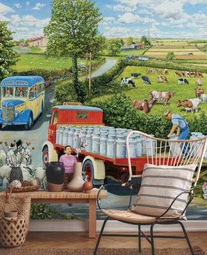 farming wallpaper mural called The Journey by Trevor Mitchell for care homes, home offices and businesses