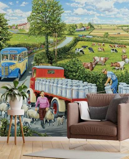 farming wallpaper mural called The Journey by Trevor Mitchell for care homes, home offices and businesses