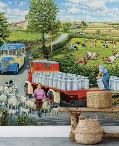 mural de papel pintado agrícola llamado The Journey de Trevor Mitchell para residencias de ancianos, oficinas domésticas y negocios