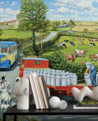 mural de papel pintado agrícola llamado The Journey de Trevor Mitchell para residencias de ancianos, oficinas domésticas y negocios