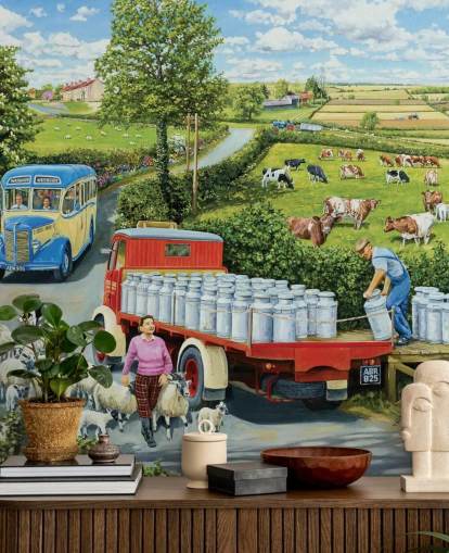 farming wallpaper mural called The Journey by Trevor Mitchell for care homes, home offices and businesses