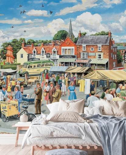 old fashioned market town wallpaper