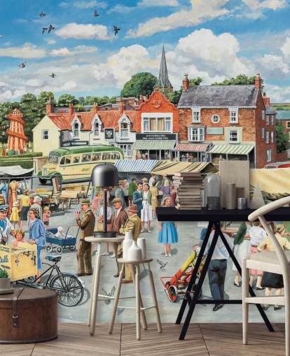 old fashioned market town wallpaper