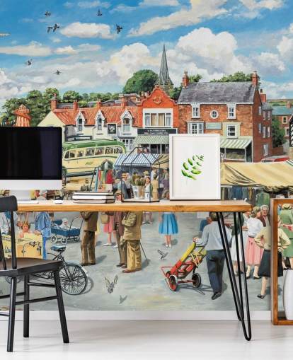 old fashioned market town wallpaper