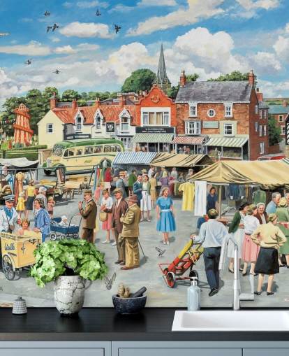 fond d'écran de ville de marché à l'ancienne