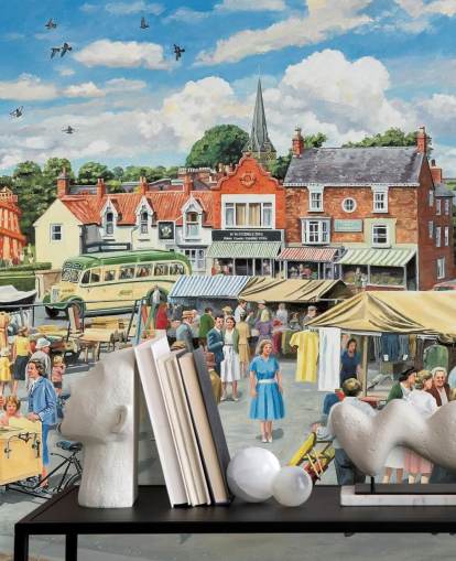old fashioned market town wallpaper