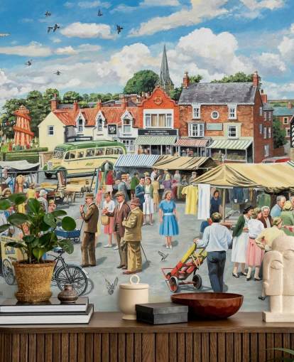 fond d'écran de ville de marché à l'ancienne