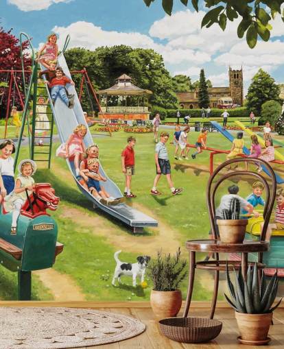 old view of a children's park wallpaper